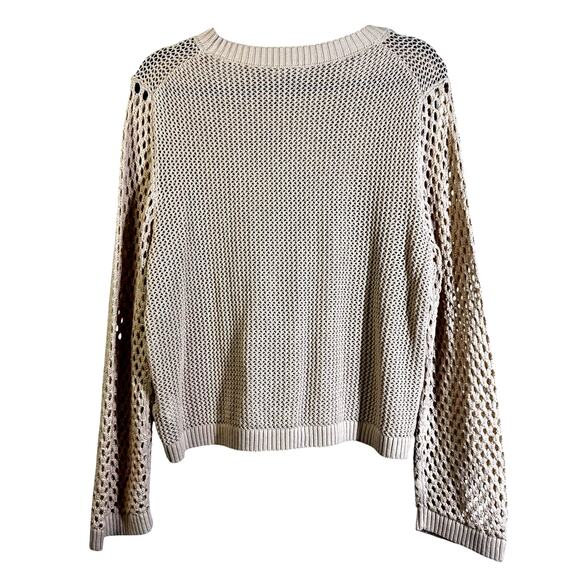 J. CREW Sweater Large Crew Neck Solid & Open Knit Textures Natural Fiber Cream - Picture 2 of 11